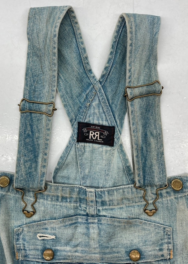 ダブルアールエル RRL OVERALLS オーバーオール オールインワン つなぎ リペア加工 パッチワーク USA製 Ralph Lauren 青 ロゴ つなぎ・オーバーオール ブルー サイズ 4 104MB-186