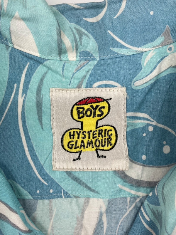 ヒステリックグラマー HYSTERIC GLAMOUR 80s 90s OPEN COLLAR SHIRT オープン カラー シャツ ハワイアン アロハ イルカ アーカイブ 開襟 半袖 青 0140 半袖シャツ 総柄 ブルー 104MT-1893