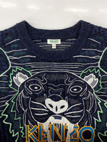 ケンゾー KENZO CREWNECK TIGER KNIT クルーネック タイガー ニット セーター ラメ 刺繍 厚手 長袖 紺 F965PU2513XE セーター ロゴ ネイビー XLサイズ 104MT-1964