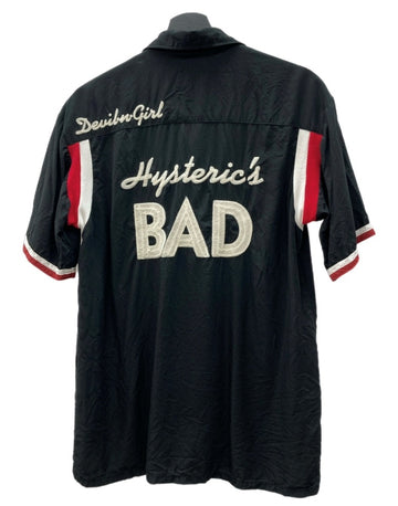 ヒステリックグラマー HYSTERIC GLAMOUR BOWLING SHIRT ボーリング シャツ チェーンステッチ アロハ オープンカラー 開襟 刺繍 半袖 黒 2AH-0240 半袖シャツ ロゴ ブラック Fサイズ 104MT-2333