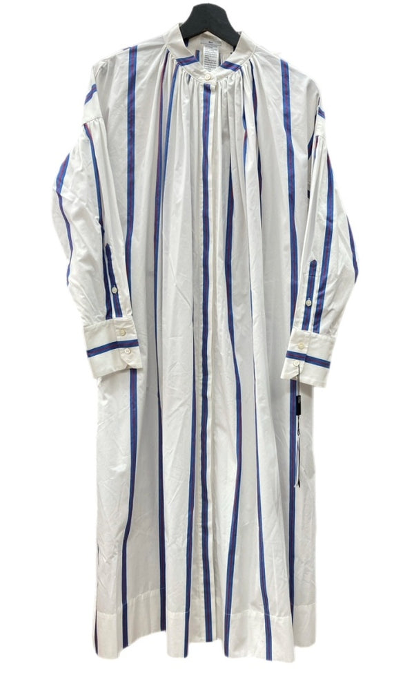 ソブ Sov.(DOUBLE STANDARD CLOTHING) ダブルスタンダードクロージング シャツワンピース マキシ丈 ボーダー バントカラー ギャザー タグ付き WHITE 白 ワンピース ストライプ ホワイト SIZE36 104LT-201