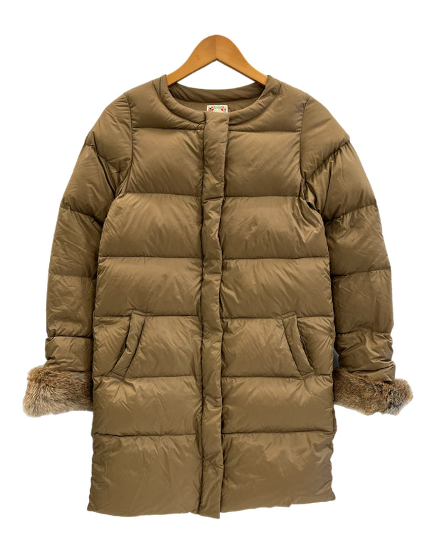 ビームス BEAMS HEART  ノーカラーダウンコート ファー ジャケット ベージュ サイズ0 101LT-220