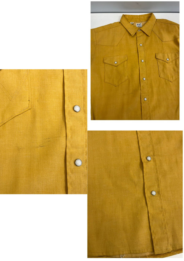 ラングラー Wrangler 60's 60年代 白タグ 刺繍タグ 27MW パールスナップボタン サイレントWステッチ VINTAGE ヴィンテージ ウエスタンシャツ 17 1/2 長袖シャツ イエロー 101MT-4725