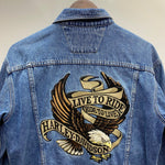 【曜日割引対象外】 ハーレーダビッドソン Harley-Davidson 刺繍ロゴ イーグル デニムジャケット Gジャン ジャケット ブルー Sサイズ 201MT-4152 VB