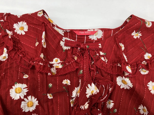 ピンクハウス PINKHOUSE ひなぎく プリント ブラウス 半袖 シャツ ボレロ リボン ピコフリル ビッグカラー 丸襟 コットン 綿 ロリータ ゴスロリ RED 赤 A2133FB 061 カーディガン 花・植物 レッド 104LT-243