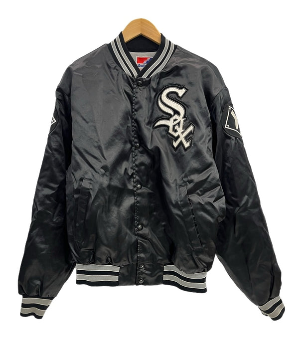 スイングスター Swingster 90s～ WhiteSOX stadium jacket ホワイトソックス スタジャン 黒 US古着 ジャケット ブラック Lサイズ 101MT-4612