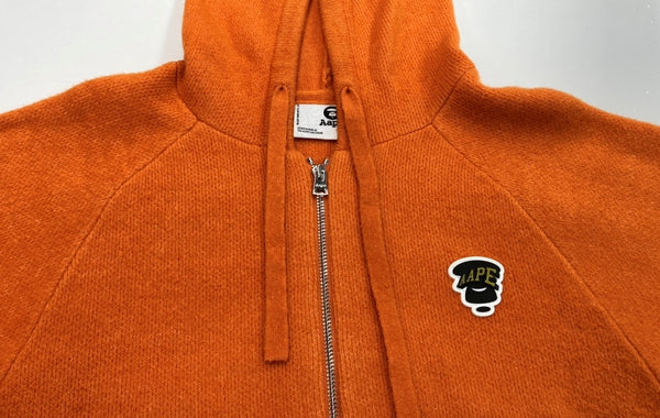 アベイシングエイプ A BATHING APE MOONFACE LOGO ZIP-UP KNIT HOODIE ムーンフェイス ジップアップ ニット フーディ 橙 セーター ロゴ オレンジ Mサイズ 104MT-2171