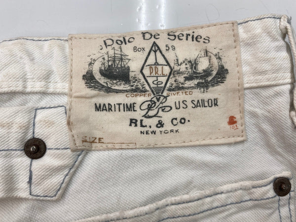 ラルフローレン RalphLauren ペンキデニム ホワイトデニム ドーナツボタン サスペンダーボタン シンチバック  デニム ホワイト サイズ 32/30 104MB-363