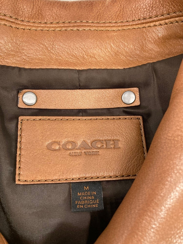 コーチ COACH レザージャケット 牛革 革ジャン ジップアップ 本革 ジャケット ブラウン Mサイズ 101MT-3385