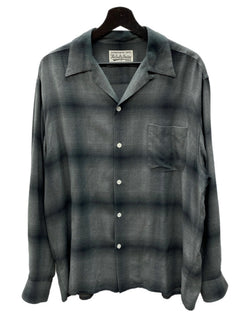 ワコマリア WACKO MARIA OMBRE CHECK OPEN COLLAR SHIRT オンブレ チェック オープンカラー 長袖 シャツ 黒 長袖シャツ チェック ブラック Lサイズ 104MT-1744