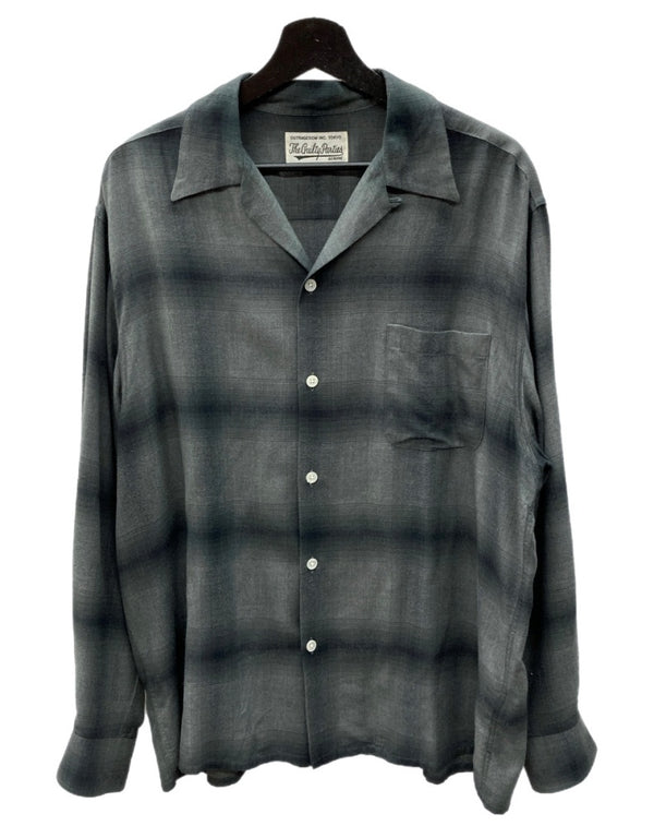 ワコマリア WACKO MARIA OMBRE CHECK OPEN COLLAR SHIRT オンブレ チェック オープンカラー 長袖 シャツ 黒 長袖シャツ チェック ブラック Lサイズ 104MT-1744
