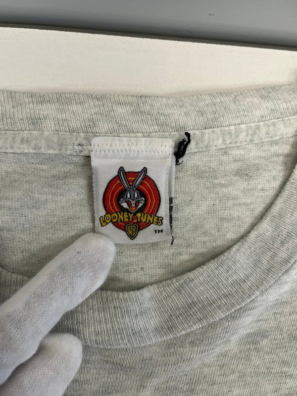 US US古着 90s ©1997 ヴィンテージ Vintage タスマニアデビル LOONEY TUNES ルーニーチューンズ 袖プリント  ロンT グレー 101MT-4578