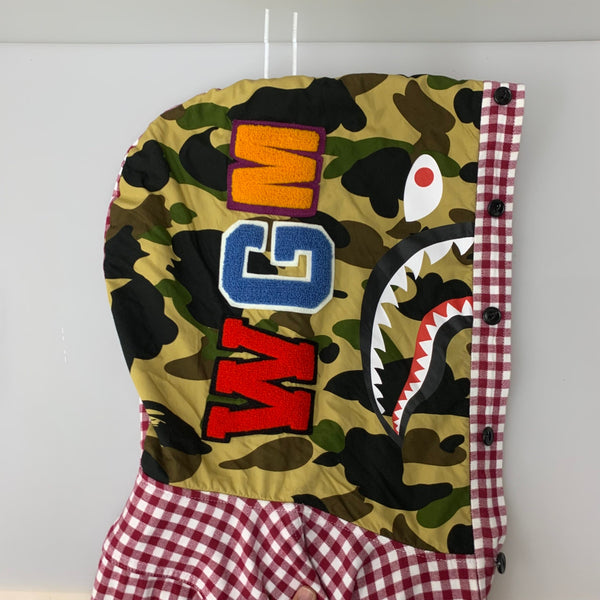 アベイシングエイプ A BATHING APE ファーストカモ 1st カモ シャーク WGM ギンガムチェック 長袖シャツ レッド XXLサイズ 201MT-4312