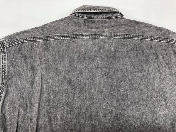 ダブルアールエル RRL 90s 三ツ星タグ ブラックデニム SHIRT シャンブレー ステンカラー フロントボタン チンスト 猫目ボタン ヴィンテージ VINTAGE GRAY 灰色 長袖シャツ 無地 グレー Mサイズ 104MT-1953