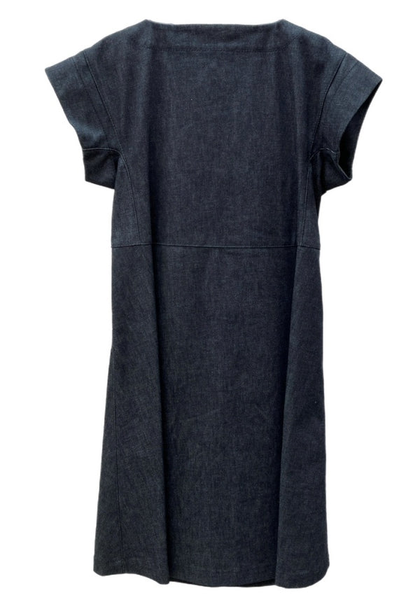 コムデギャルソン COMME des GARCONS トリコ tricot 2015年製 ルック3 半袖 ダンガリー デニム クルーネック ロング ポケット インディゴ INDIGO TP-O002 ワンピース 無地 ネイビー Sサイズ 104LT-139