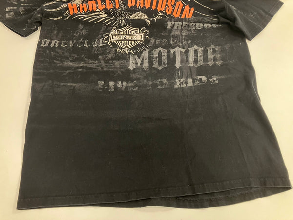 ハーレーダビッドソン Harley-Davidson 00's MORTERCYCLE イーグル モーターサイクル バイク バーアンドシールドロゴ ダイス 両面 プリント Tシャツ ブラック Lサイズ 101MT-4535