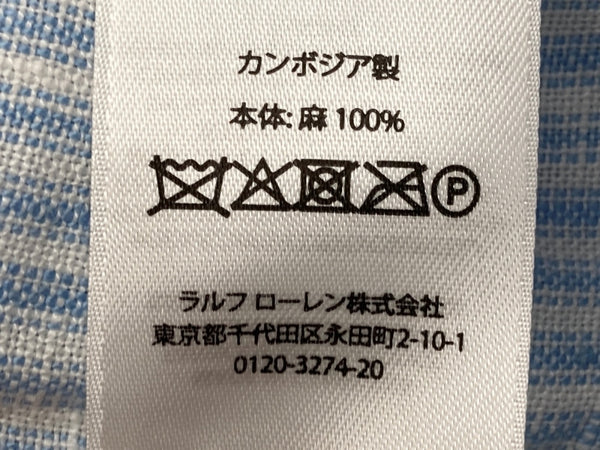 ラルフローレン RalphLauren ポロ POLO リネン ラップスカート 巻きスカート リボン ミモレ丈 LINEN 麻 カンボジア製 水色 BLUE 青 WHITE ホワイト 白 211799317002 スカート ストライプ ブルー XSサイズ 104LB-36