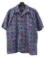 ラルフローレン RalphLauren POLO JEANS 90s 00s OPEN COLLAR SHIRT オープン カラー シャツ アロハ パートナー21 和柄 開襟 漢字 半袖 青 半袖シャツ 総柄 ブルー Sサイズ 104MT-2351