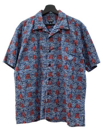 ラルフローレン RalphLauren POLO JEANS 90s 00s OPEN COLLAR SHIRT オープン カラー シャツ アロハ パートナー21 和柄 開襟 漢字 半袖 青 半袖シャツ 総柄 ブルー Sサイズ 104MT-2351