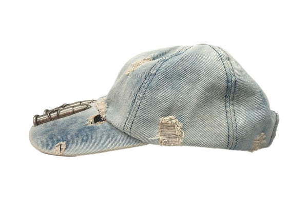 サグクラブ THUG CLUB TC LIFE CAP キャップ デニム ダメージ加工 銃弾 青 7873274266 帽子 メンズ帽子 キャップ ロゴ ブルー 104H-49