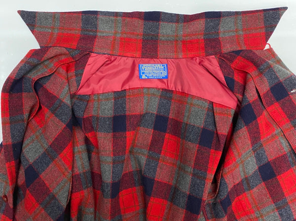 【曜日割引対象外】 ペンドルトン PENDLETON 70's 開襟シャツ シャドーチェック ウール 長袖シャツ レッド Mサイズ 201MT-4399 VB