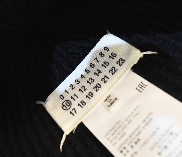 メゾンマルジェラ Maison Margiela 18AW ライン入り 4ステッチ リブニットキャップ 帽子 メンズ帽子 ニット帽 ブラック 103H-71