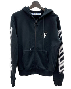 オフホワイト OFF-WHITE Spray Print zip Hoodie スプレー ロゴ プリント ジップアップ フーディ 黒 OMBE001S21FLE002 パーカ ロゴ ブラック Sサイズ 104MT-2231