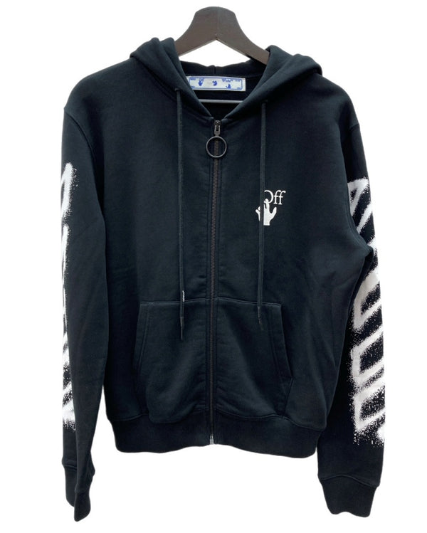 オフホワイト OFF-WHITE Spray Print zip Hoodie スプレー ロゴ プリント ジップアップ フーディ 黒 OMBE001S21FLE002 パーカ ロゴ ブラック Sサイズ 104MT-2231