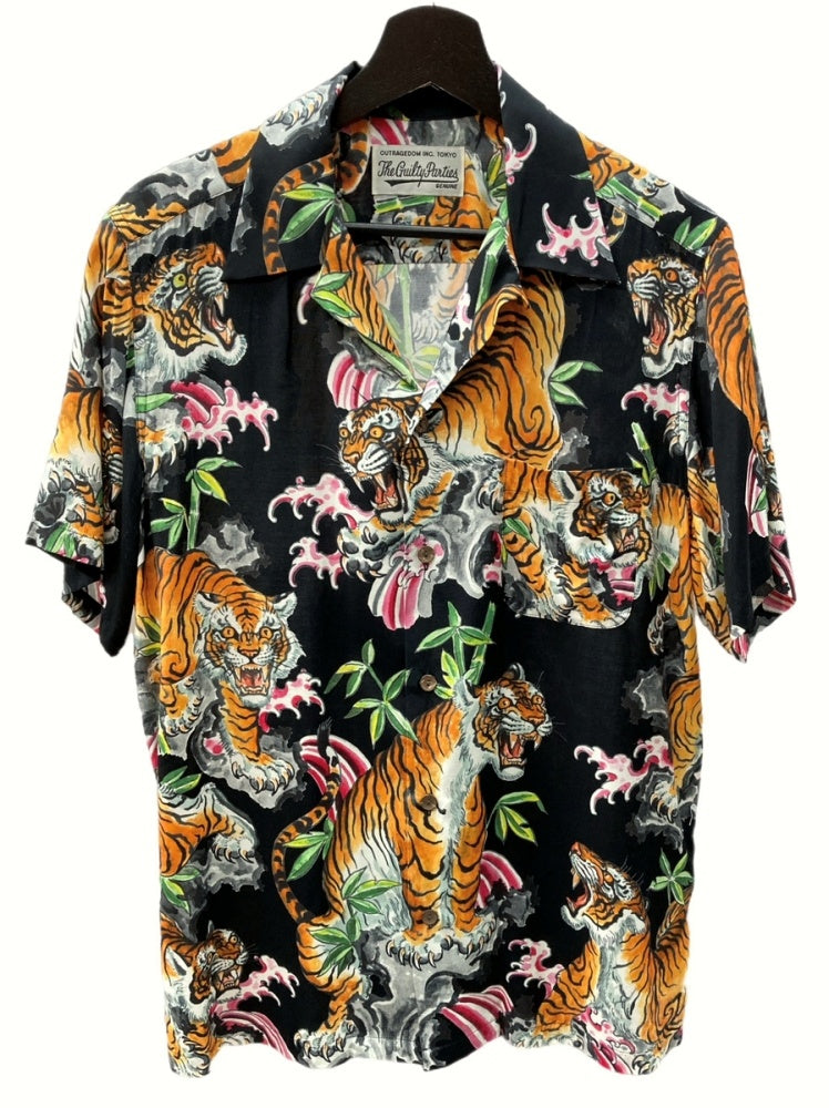 ワコマリア WACKO MARIA TIM LEHI S/S HAWAIIAN SHIRT ティム リーハイ ハワイアンシャツ アロハシャツ 半袖  開襟 タイガー 虎 フラワー 黒 半袖シャツ 花・植物 ブラック Mサイズ 104MT-369 | 古着通販のドンドンサガール