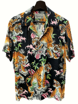 ワコマリア WACKO MARIA TIM LEHI S/S HAWAIIAN SHIRT ティム リーハイ ハワイアンシャツ アロハシャツ 半袖 開襟 タイガー 虎 フラワー 黒 半袖シャツ 花・植物 ブラック Mサイズ 104MT-369