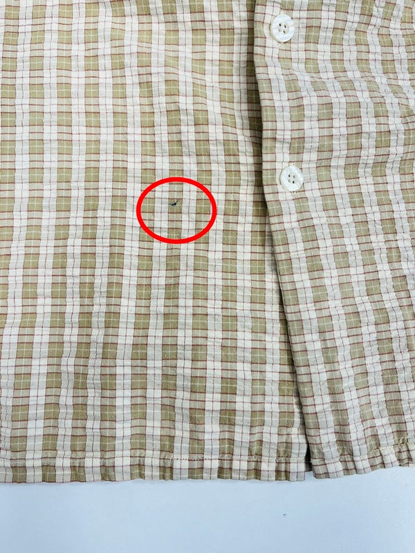 ステューシー STUSSY 90s OLD STUSSY オールドステューシー 王冠 クラウン オープンカラー コットン チェックシャツ クリーム系  ロゴ刺繍 半袖シャツ ベージュ Sサイズ 101MT-4524