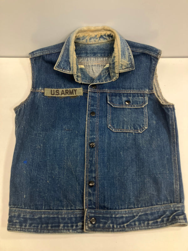 ヴィンテージ vintage 40's~50's 40~50年代 UNKNOWN 黒ラッカーボタン 耳付き オレンジステッチ 袖カットオフ デニム ベスト ブルー 101MT-4799