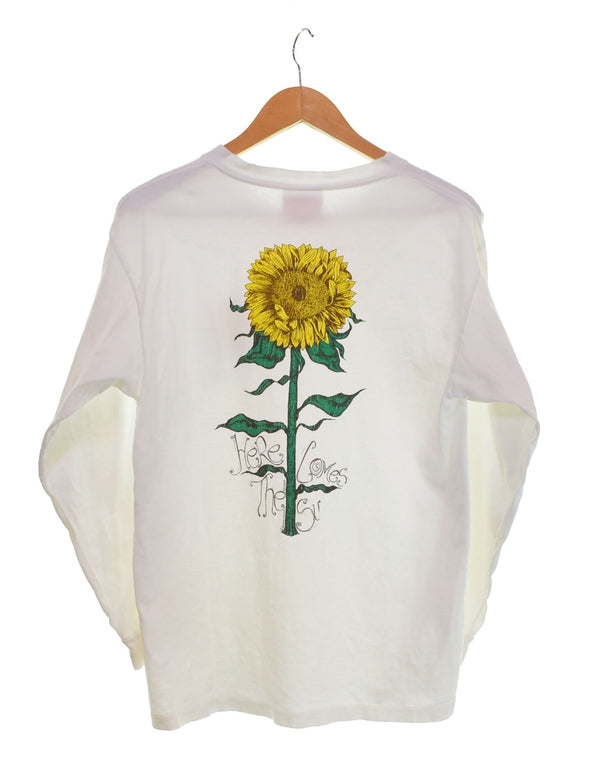 US US古着 90's the Aussie T company ひまわりロングスリーブTシャツ Here Come The Sun 向日葵 Sun flower ロンT ホワイト Sサイズ 103MT-3027