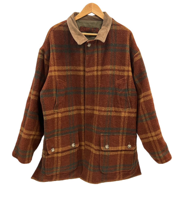 ウィリスアンドガイガー Willis & Geiger リバーシブル 裏チェック 襟レザー カバーオール ハンティング ジャケット カーキ Mサイズ 101MT-5082