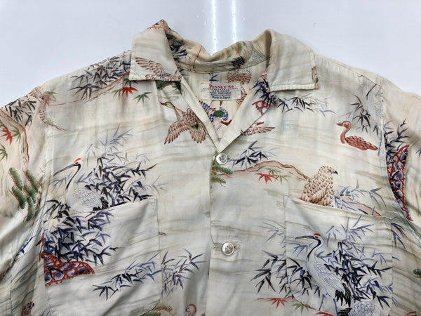 ヴィンテージ vintage 60s 60年代 PENNY'S ペニーズ 和柄 アロハシャツ オープンカラー 開襟 Made in Japan 生成り 半袖シャツ 総柄 マルチカラー Sサイズ 104MT-1832