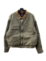 ラルフローレン RalphLauren 90s DUCK JACKET ダック ジャケット ワーク 革パッチ 襟コーデュロイ 裏地ブランケット USA製 アウター 緑 ジャケット ロゴ カーキ XLサイズ 104MT-1380