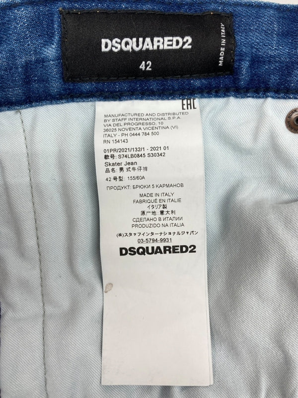 ディースクエアード DSQUARED2 SKATER JEAN スケーター  ジーンズ デニム Gパン スキニー ボタンフライ 加工 パンツ インディゴ 青 ロゴ S74LB0845 デニム ブルー サイズ 42 104MB-315