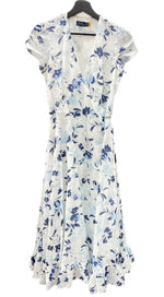 ラルフローレン RalphLauren ポロ POLO 現行タグ フローラル ラッフルトリム ラップ ミディ ドレス ラップワンピース 巻きワンピース ラップシルエット ラッフルトリム 花柄 フリル リボン WHITE 白 ワンピース 花・植物 ホワイト SIZE2 104LT-190