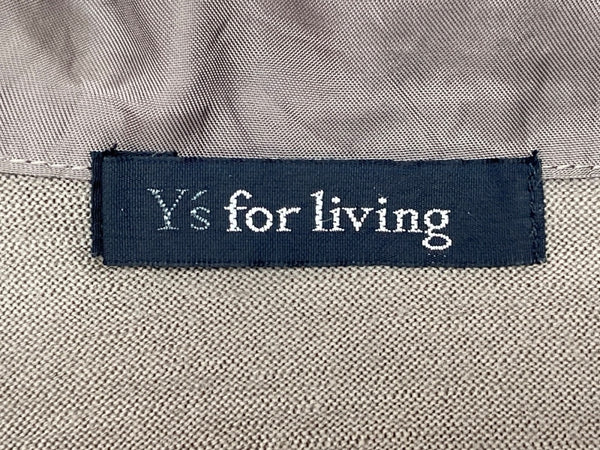 ワイズ Y's フォーリビング for living 薄手 シャツ ブラウス 丸襟フロントボタン 異素材 WOOL ウール 毛 日本製 BEIGE BROWN  カーディガン 無地 ブラウン 104LT-246