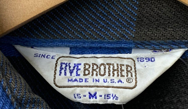 ファイブブラザー FIVE BROTHER 80s ブロックチェック ヴィンテージ USA製 長袖シャツ ロゴ ブルー Mサイズ 201MT-2414