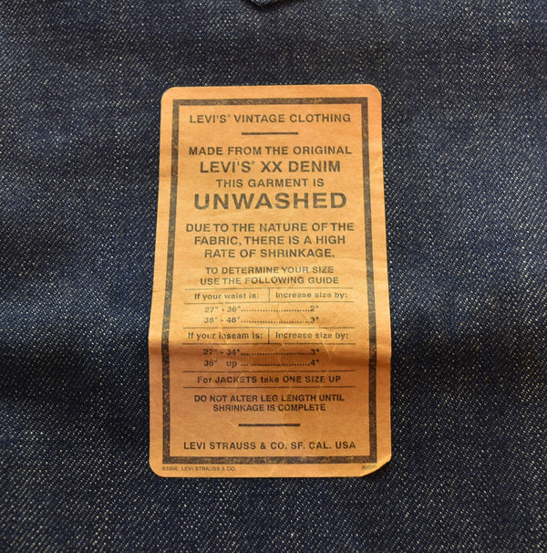 リーバイス Levi's 201 No.2 DENIM DEAD STOCK デッドストック 1920年モデル 復刻 555 バレンシア 工場 99年製 LVC リネンパッチ 青耳 20201-0020 デニム ブルー W33L36 103MB-598