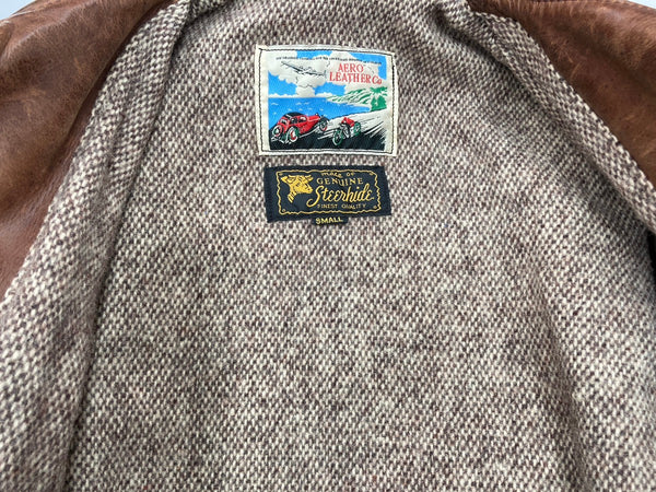 エアロレザー AERO LEATHER Steerhide Halfbelt ステアハイド シングル ライダース レザージャケット TALON 茶 　 ジャケット 無地 ブラウン Sサイズ 104MT-1850