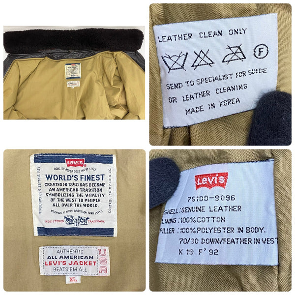 【曜日割引対象外】 リーバイス Levi's 90's 襟ボア付き 韓国製 レザージャケット フライト ジャケット ブラウン XLサイズ 201MT-4883 VB