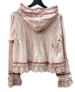 ピンクハウス PINKHOUSE 24AW ローズレース使い フード付 長袖 ブラウス ボレロ フリルスリーブ リボン ミニサテン ピコフリル レース ティアード ROSE コットン 綿 ロリータ ゴスロリ PINK A2143FB 367 カーディガン 花 ピンク 104LT-245