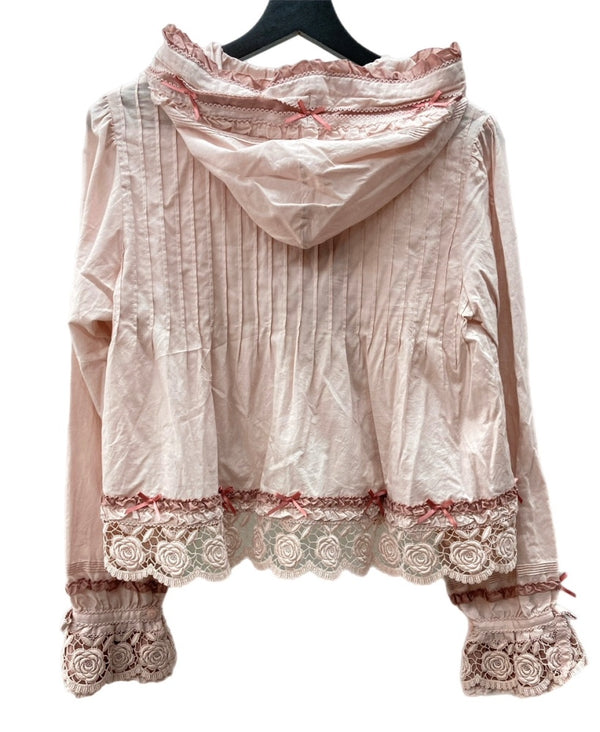 ピンクハウス PINKHOUSE 24AW ローズレース使い フード付 長袖 ブラウス ボレロ フリルスリーブ リボン ミニサテン ピコフリル レース ティアード ROSE コットン 綿 ロリータ ゴスロリ PINK A2143FB 367 カーディガン 花 ピンク 104LT-245