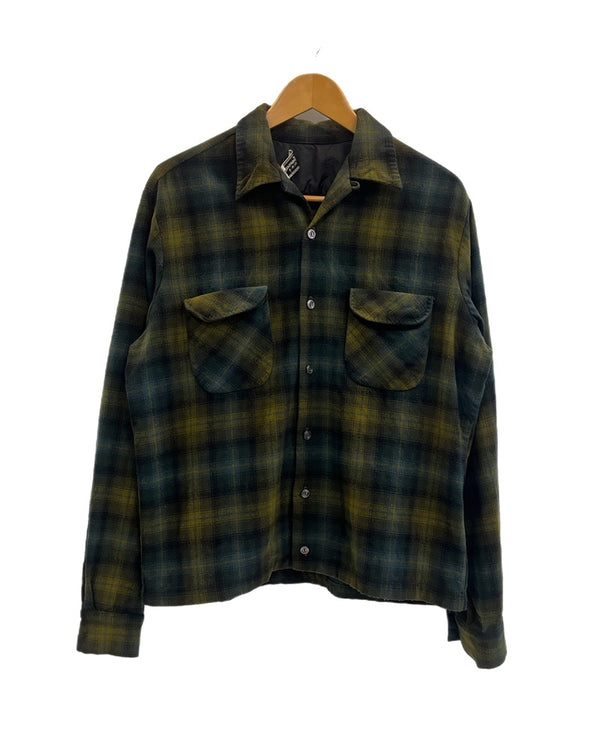 ヴィンテージ vintage 50s~60s 50's 60's Stanwood casuals ウールチェック 開襟シャツ オンブレ ヘビネル 緑  長袖シャツ マルチカラー 101MT-4936
