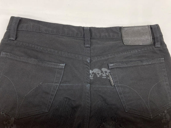 ヒステリックス HYSTERICS ローライズ ローウエスト ストレートパンツ ダメージ レース ドクロサークル 骸骨 Y2K 平成 日本製 BLACK 黒 3AP-4332 デニム スカル ブラック Sサイズ 104LB-52