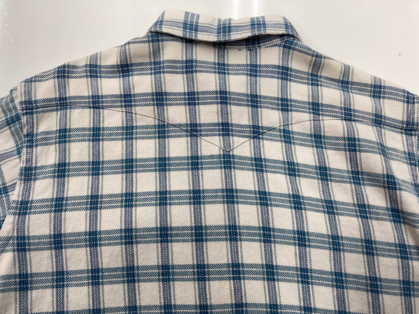 ダブルアールエル RRL 90s 90年代 三ツ星タグ ヘビーネル ネルシャツ ウエスタンシャツ 白 青 長袖シャツ チェック ホワイト Mサイズ 104MT-2015