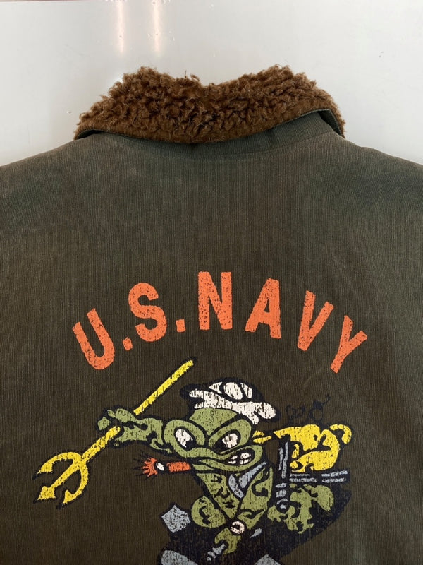 ヒューストン HOUSTON N-1 DECK JACKET デッキ ジャケット ミリタリー ジップアップ 裏ボア 軍物 アウター 緑 サイズ 38R ジャケット キャラクター グリーン 104MT-1808