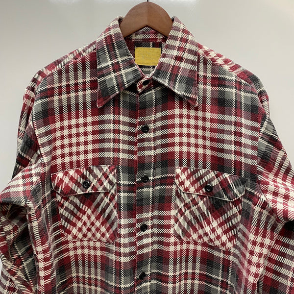 【曜日割引対象外】 ヴィンテージ vintage Sears 70's プリントネルチェックシャツ 長袖シャツ レッド 201MT-4675 VB